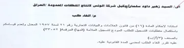 Zant Vd من قانوت العلامات و البياتات التجارية رقم